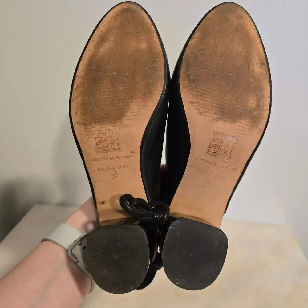 Free People Ankle Wrap Heeled Mules In Black Leather 6.5